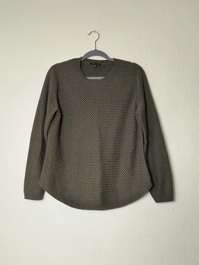 Lety & Me Josey L Elbow Patch Sweater Olive Textured Crewneck Lightweight Knit